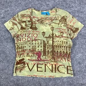 TeeCo Venice Graphic T-Shirt Womens L Beige Vintage Italy Travel Tee